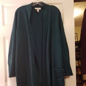 Open front teal cardigan